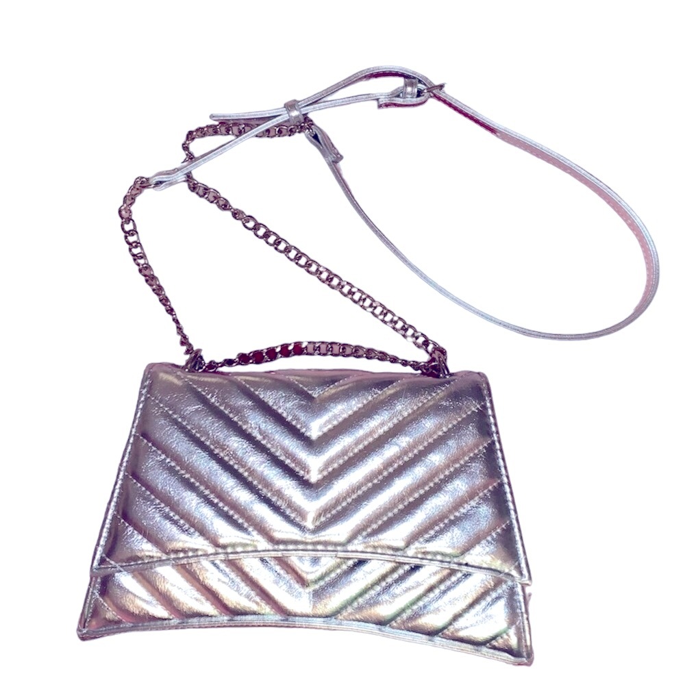 Silver crossbody Or Shoulder Bag Quilted purse